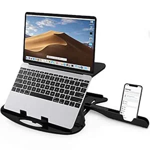 STRIFF Adjustable Laptop Tabletop Stand Patented Riser Ventilated Portable Foldable Compatible with MacBook Notebook Tablet Tray Desk Table Book with Free Phone Stand (Black) - Verified Tech Deal in India
