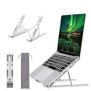 Dyazo 6 Angles Adjustable Aluminum Ergonomic Foldable Portable Tabletop Laptop/Desktop Riser Stand Holder Compatible for MacBook, HP, Dell, Lenovo & All Other Notebook (Silver) - Verified Tech Deal in India