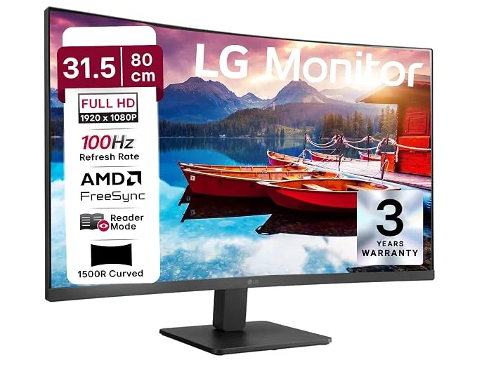LG 32MR50C 80 cm (31.5 Inch) Full HD Curved (1920x1080) VA PC Monitor w/ 100Hz, 5ms (GtG), AMD FreeSync, D-Sub, 2xHDMI, Tilt Adjustable Anti-Glare, 3-Side Virtually Borderless Design, NTSC 72% (Black) - Verified Tech Deal in India