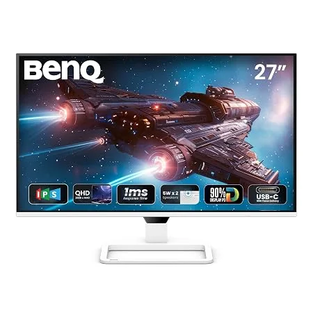 BenQ EW270Q 27" (68.58 cm) 2K QHD 200Hz IPS Gaming Monitor | HDRi|1200:1 Contrast|90% P3 Gamut|350 nits|Built-in-Speakers(5W X2)|AMD FreeSync Premium|USB-C (65 W), HDMI|Game Color Mode(White) - Verified Tech Deal in India