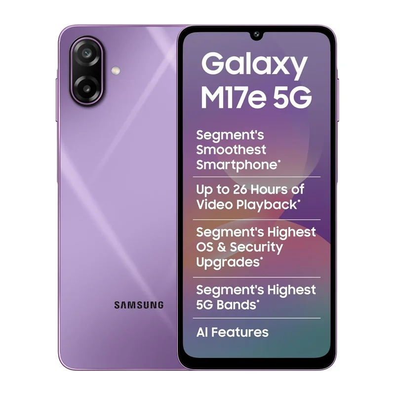 Samsung Galaxy M17e 5G Mobile (Vibe Violet, 6GB RAM, 128GB Storage) | Smoothest 120 Hz Refresh Rate| Monster 6000 mAh Battery | IP54 | 6 Gen OS Upgrades | AI | Gemini Live | Without Charger - Historical Price Reference India