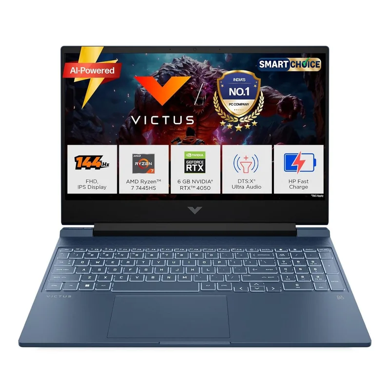 HP Victus Smartchoice, AMD Ryzen 7 7445HS, 6GB RTX 4050, 16GB DDR5(Upgradeable) 512GB SSD, 144Hz, IPS, 300 nits, 15.6''/39.6cm, Win11, Office24, Blue, 2.29kg, fb3130AX/3118AX, Xbox pass*,Gaming Laptop - Best price drop in India