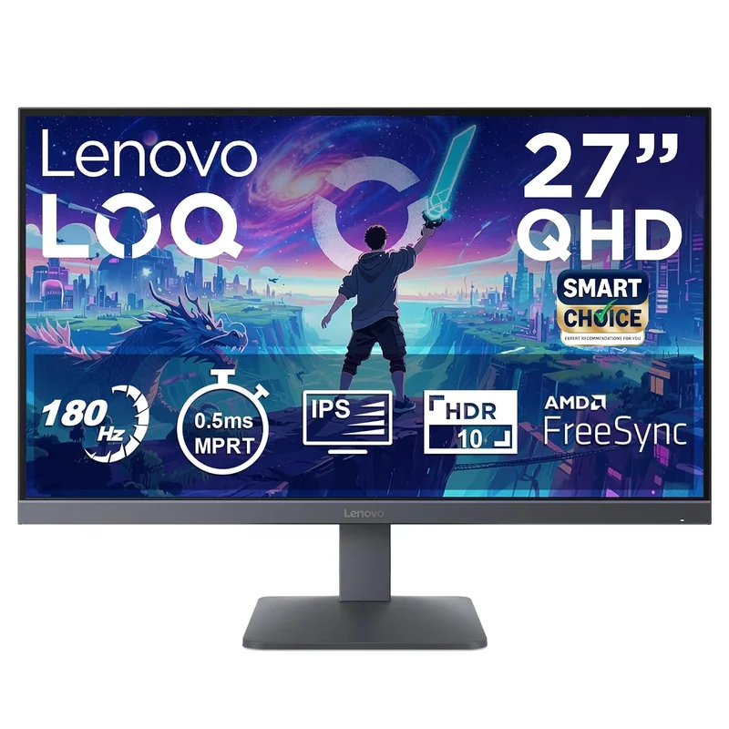 Lenovo LOQ 27Q-10 (Smartchoice) | 27" (68.5cm) QHD (2560x1440) IPS 180Hz Gaming Monitor | 0.5ms, HDR10 Compliance, AMD FreeSync, 99% sRGB, 2xHDMI 2.1 TMDS, 1xDP 1.4| Tilt | Lunar Grey | 68F3GACBIN - Historical Price Reference India